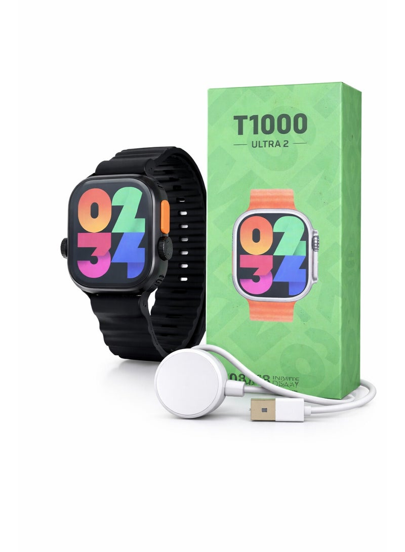 T1000 Ultra Smartwatch 2.08” Infinite Display with Wireless Charging, Fitness Tracking & Smart Notifications – Black Strap - Image 1